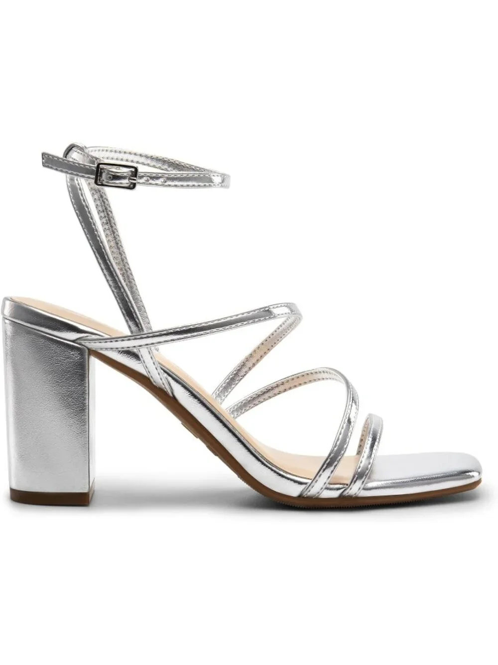 Dream Pairs Women's Silver Pu Open Toe Sleek Straps Chunky Block Heel Sandals